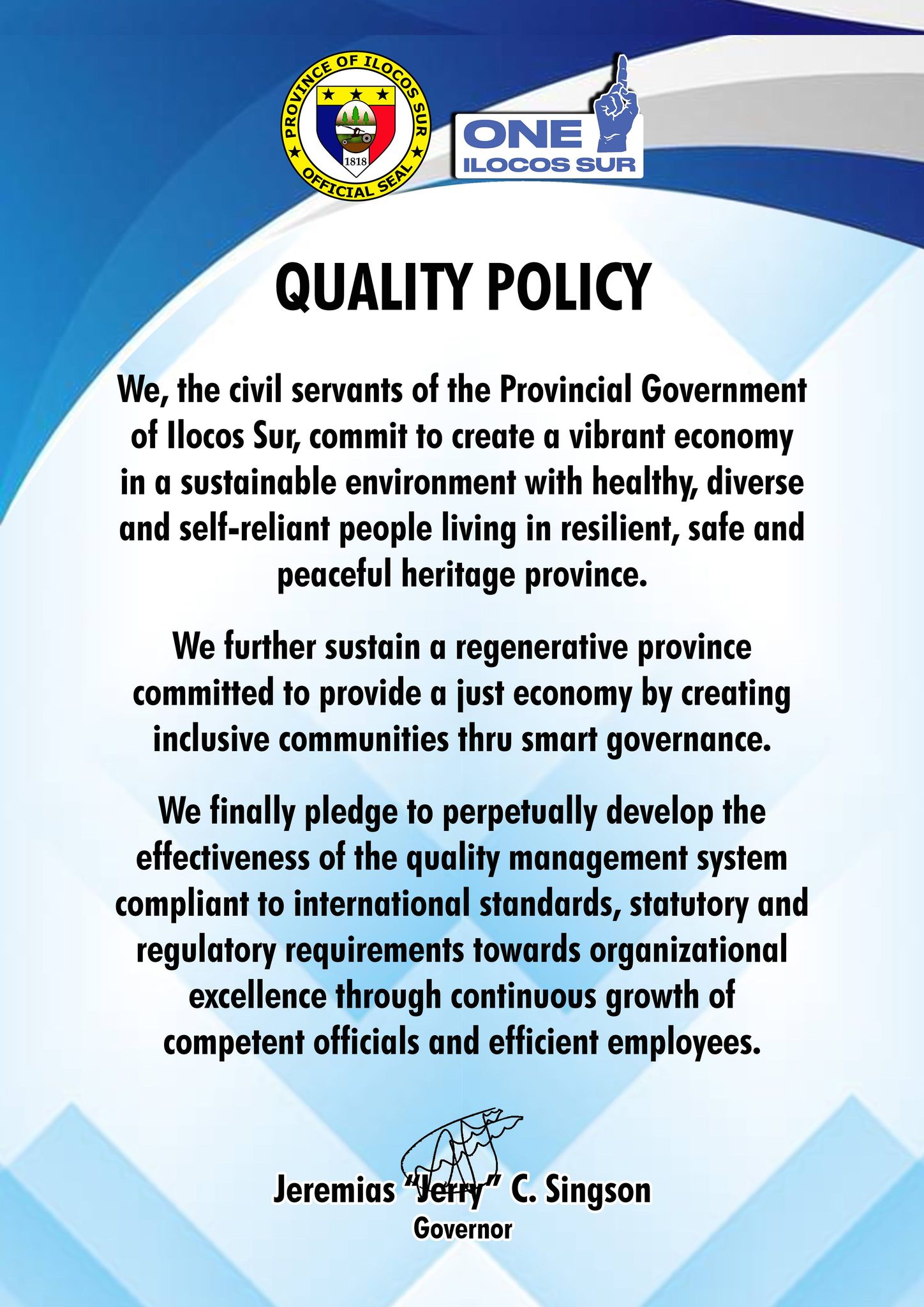 Quality Policy Province Of Ilocos Sur