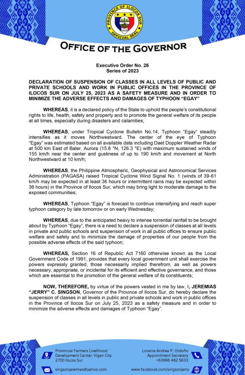 Executive Order No. 26 Province of Ilocos Sur